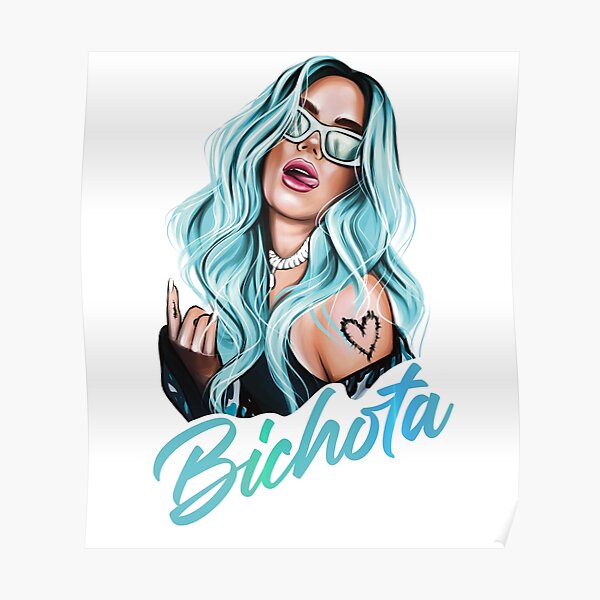 Karol G with Blue Hair Illustration with Bichota Word Poster RB2306 product Offical karol g Merch