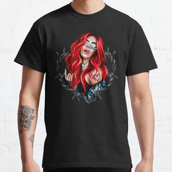 karol g bichota and heart tattoo, Karol G red Bare Wire Heart, Karol G Bichota , New look Karol G with Red Hair Illustration with Bichota Words on the background Classic T-Shirt RB2306 product Offical karol g Merch