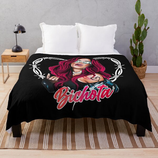 Karol G with red Hair Illustration with Bichota Throw Blanket RB2306 product Offical karol g Merch