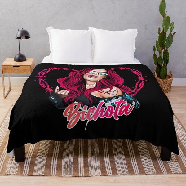  Karol G red Bare Wire Heart, Karol G Bichota , New look Karol G with Red Hair Illustration with Bichota Words on the background Throw Blanket RB2306 product Offical karol g Merch